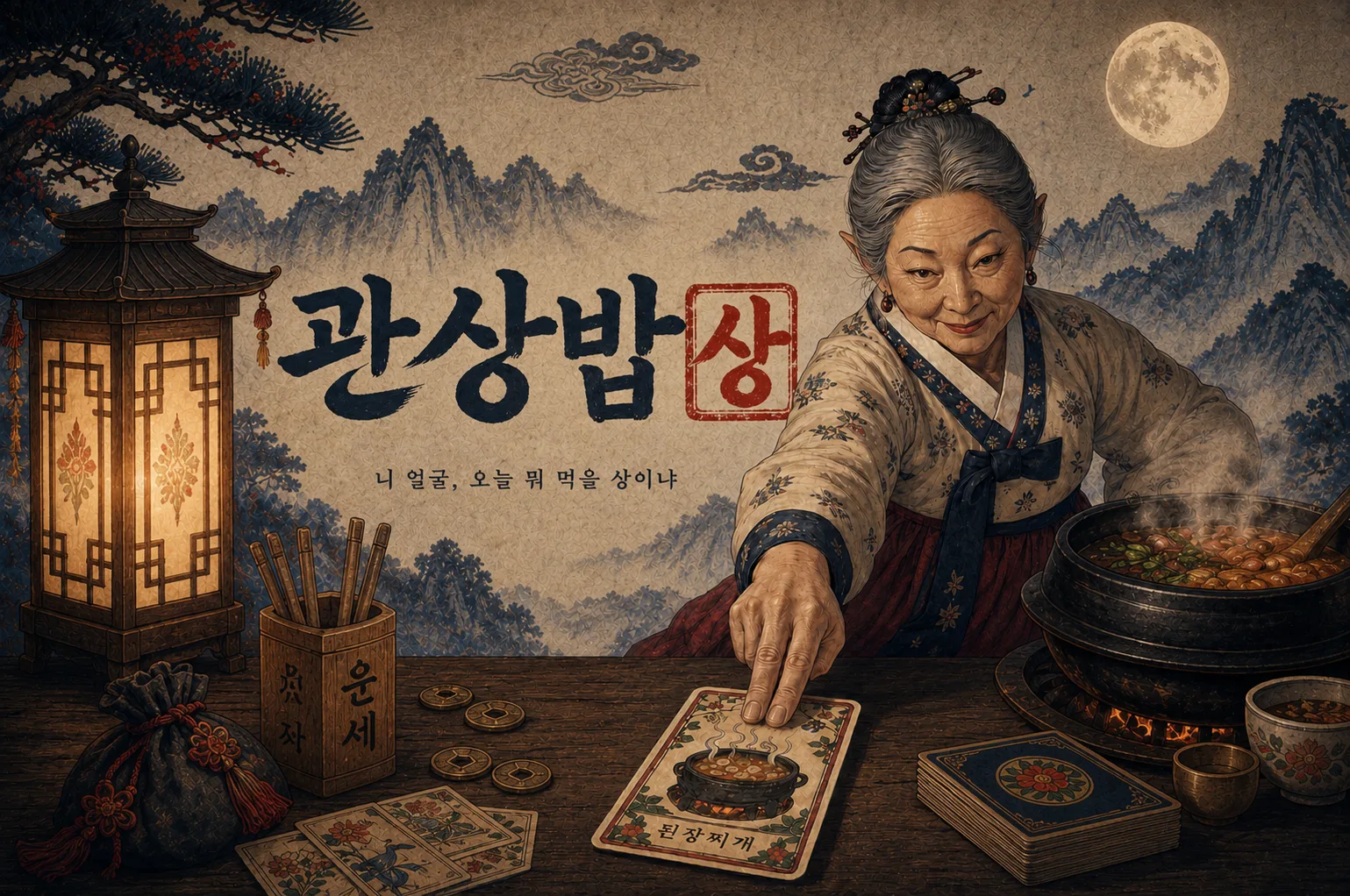 K-RoastMySoul cover art: Grandma sliding a tarot card across her table