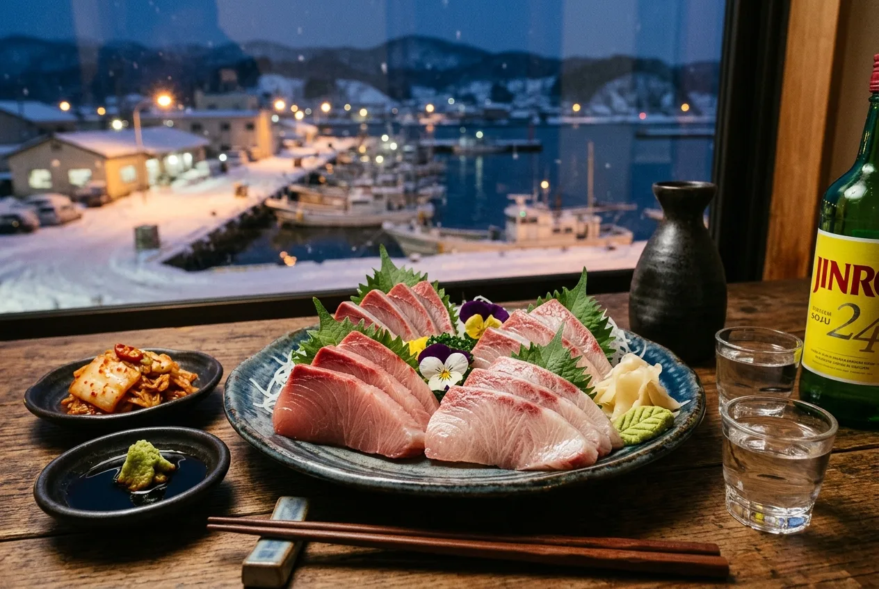 Illustration of Bangeo-hoe (Winter Yellowtail Sashimi)