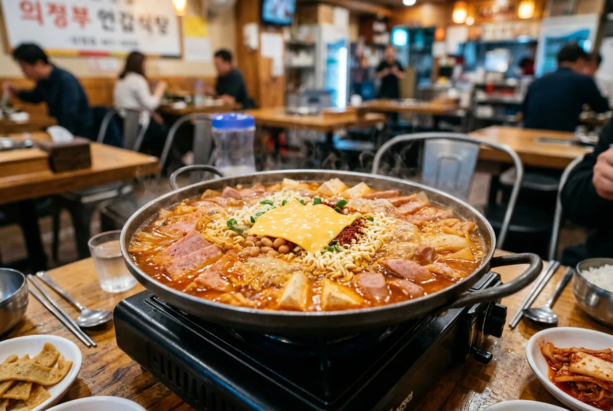 Illustration of Budae Jjigae (Army Base Stew)