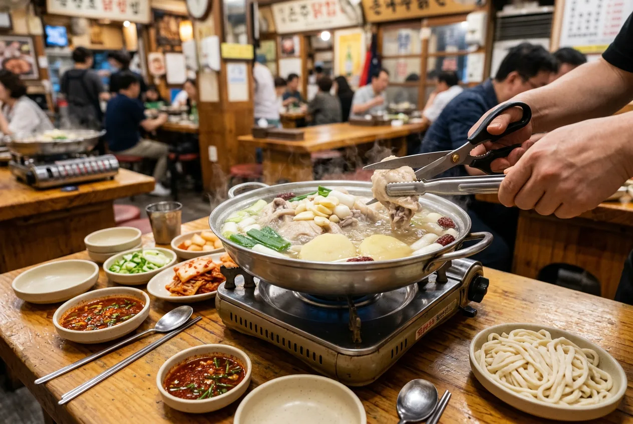 Illustration of Dak Hanmari (Whole Chicken Hot Pot)