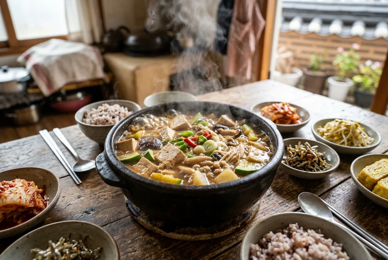 Illustration of Doenjang Jjigae (Soybean Paste Stew)