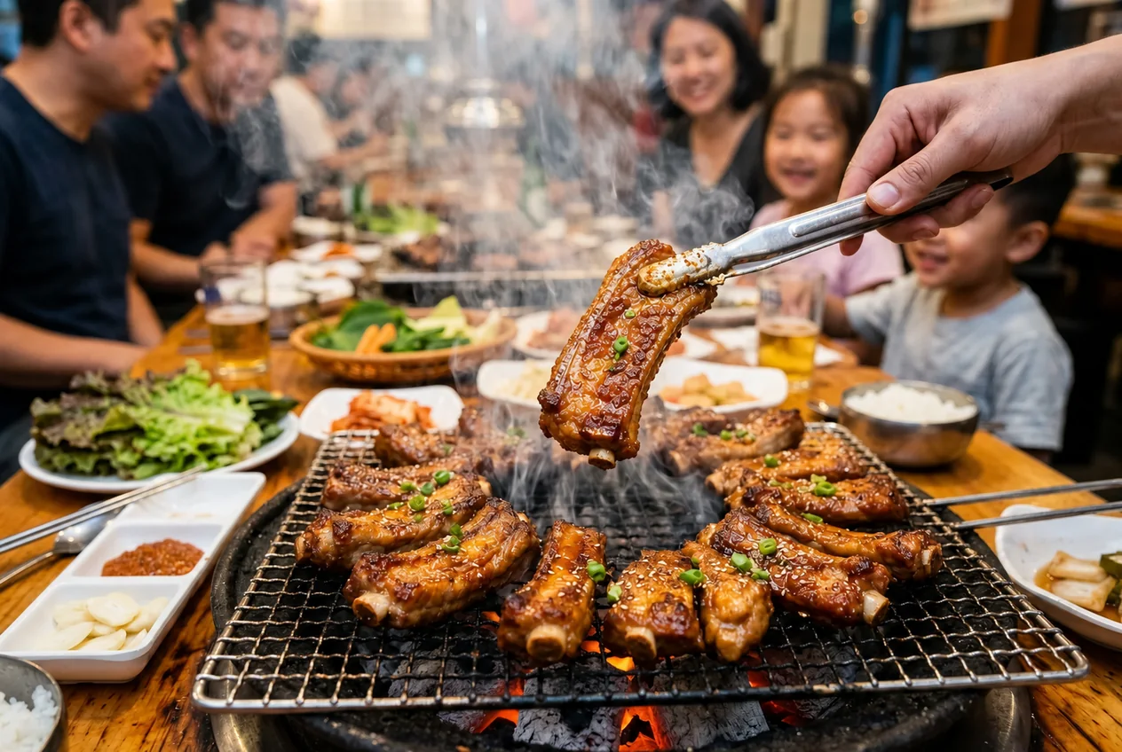 Illustration of Dwaeji Galbi (Marinated Grilled Pork Ribs)