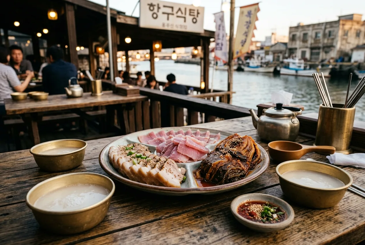 홍어삼합, Hongeo-samhap (Fermented Skate Trio)