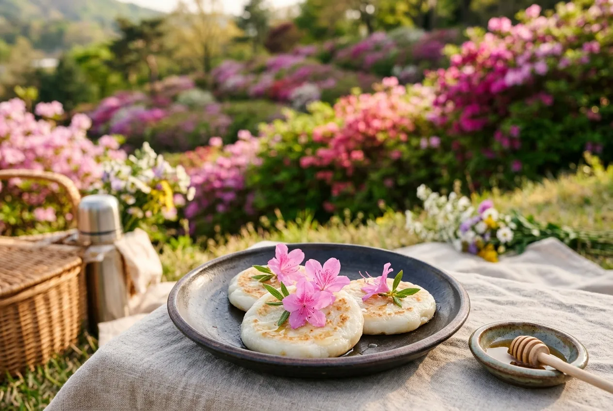 Illustration of Hwajeon (Azalea Flower Pancake)