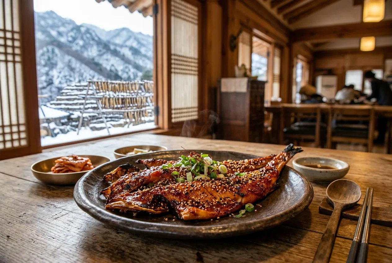 Illustration of Hwangtae-gui (Grilled Dried Pollock)
