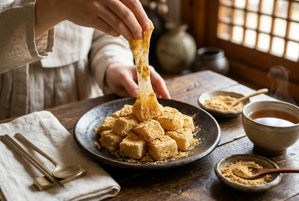 Illustration of Injeolmi (Bean-Powdered Rice Cake)