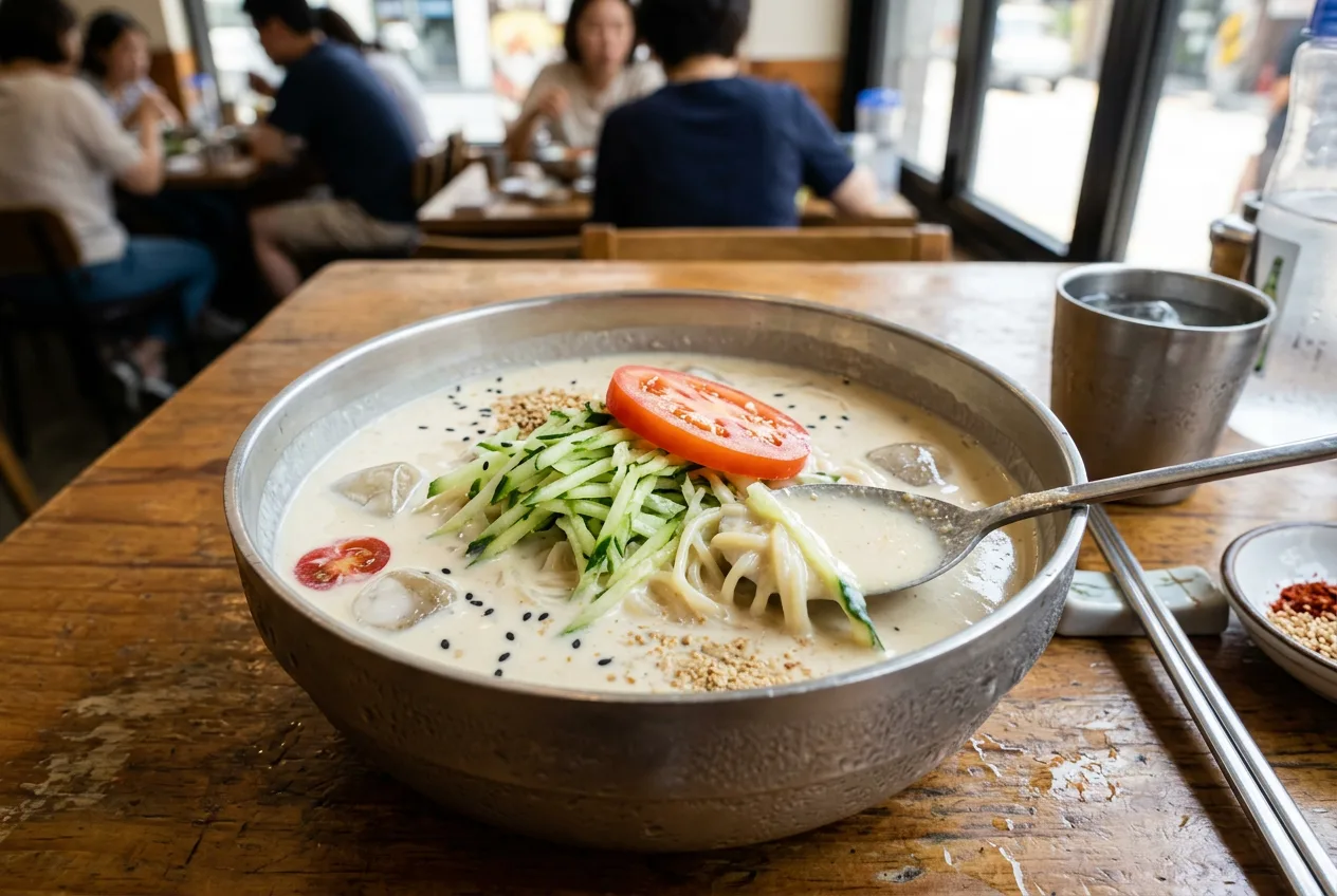 Illustration of Kongguksu (Chilled Soy Milk Noodles)