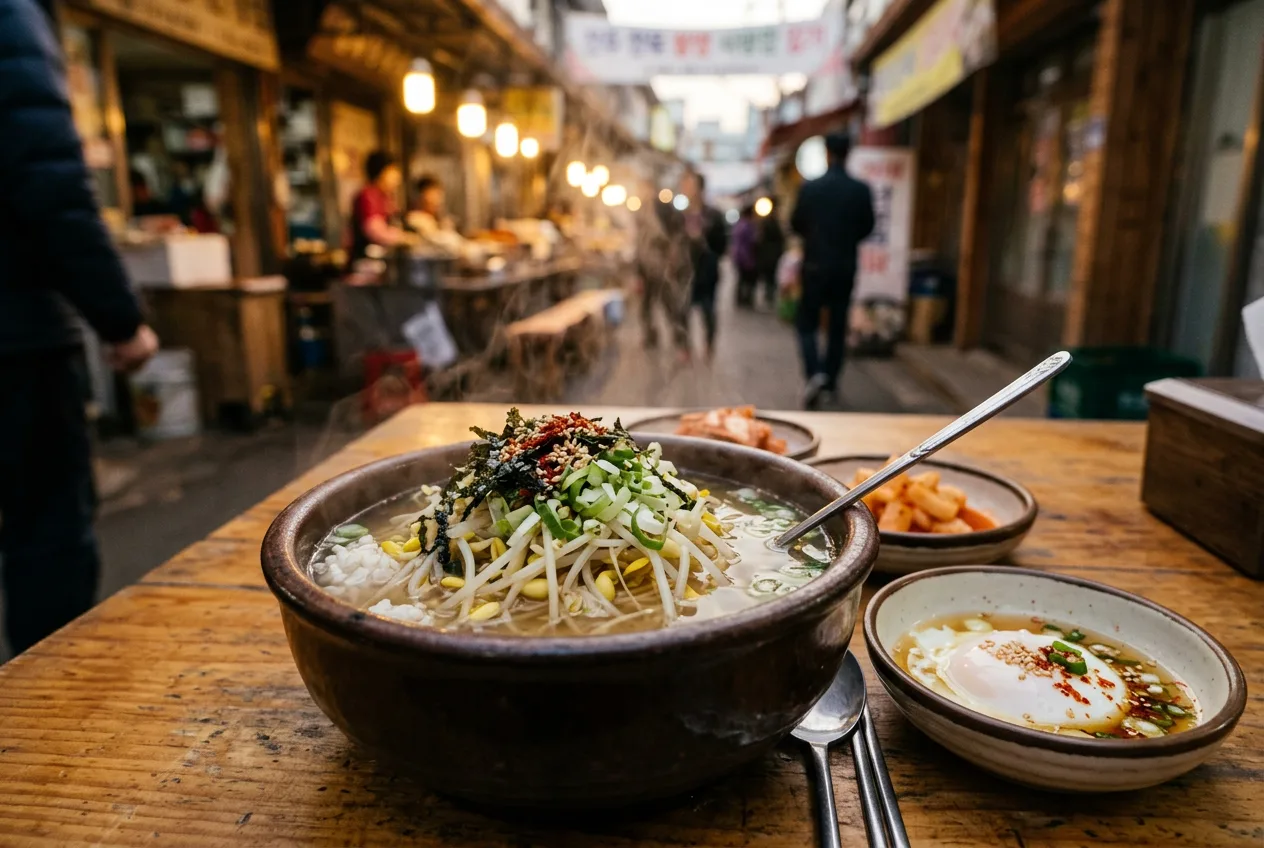 Illustration of Kongnamul Gukbap (Bean Sprout Soup with Rice)