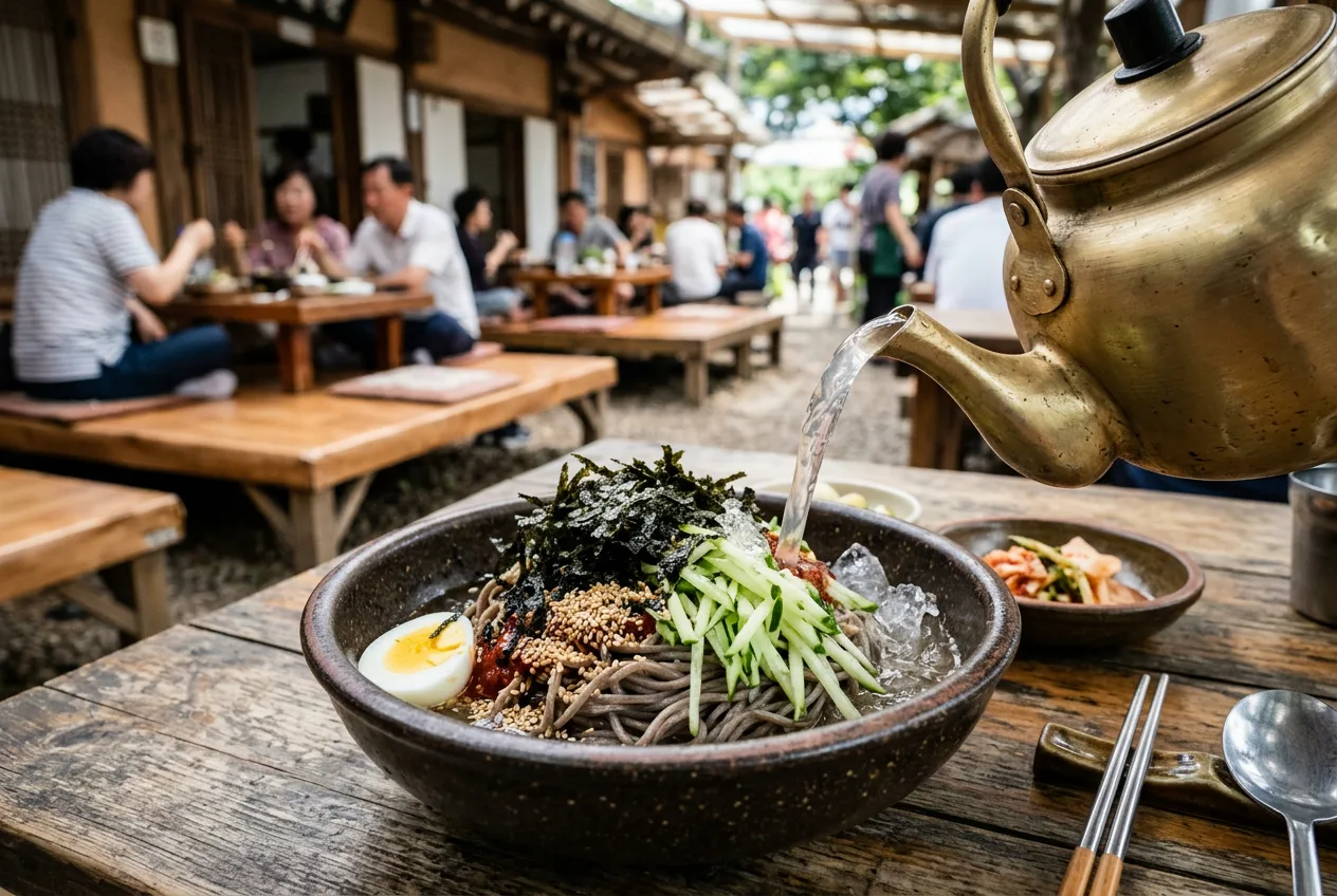 Illustration of Makguksu (Buckwheat Noodles in Chilled Broth)