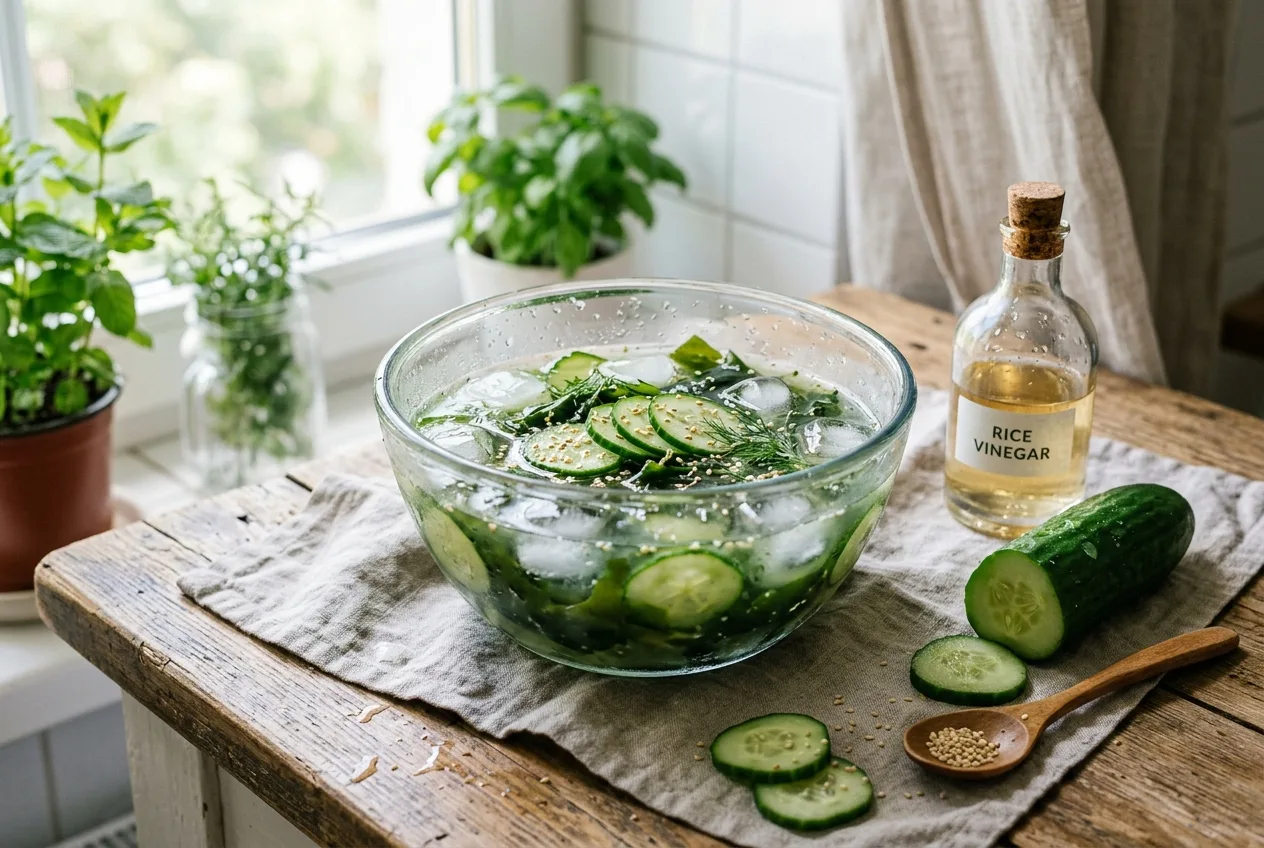 Illustration of Oi-naengguk (Chilled Cucumber Seaweed Soup)
