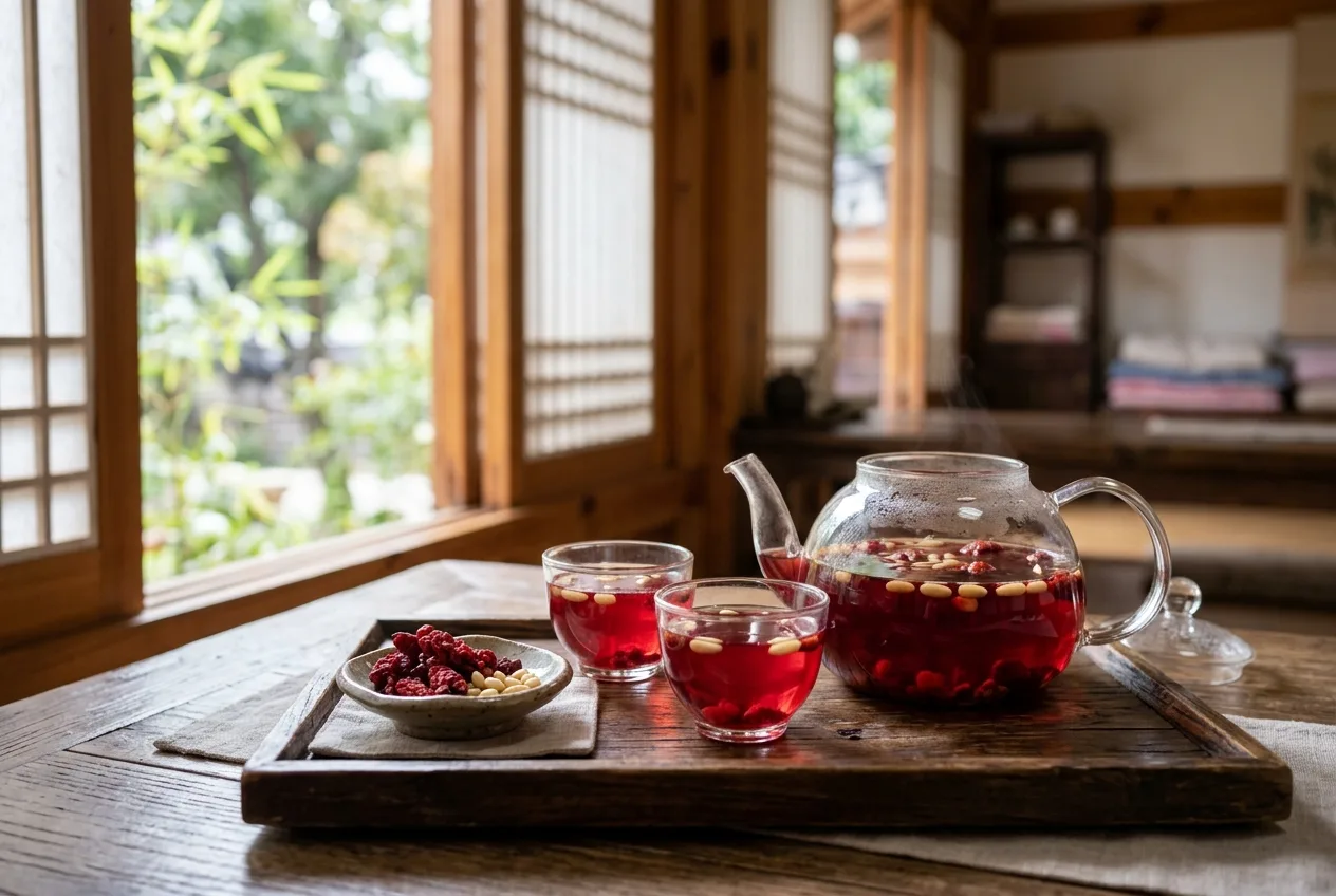 Illustration of Omija-cha (Five-Flavor Berry Tea)
