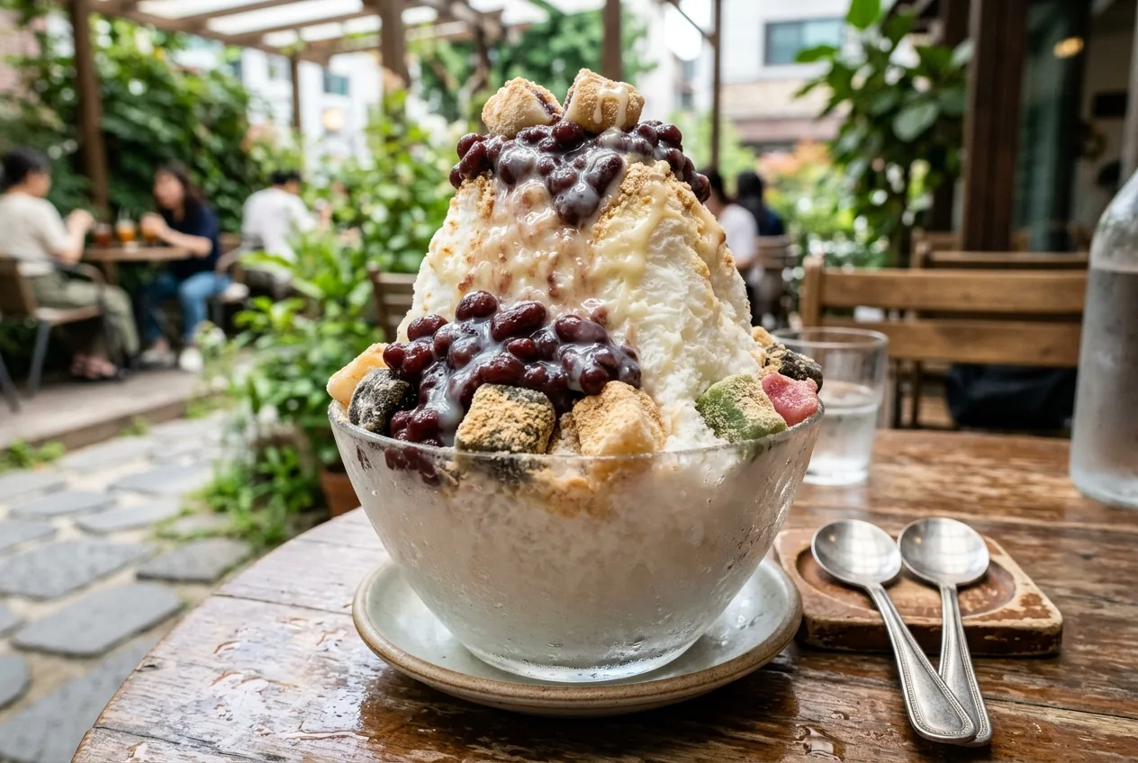 Illustration of Pat-bingsu (Red Bean Shaved Ice)