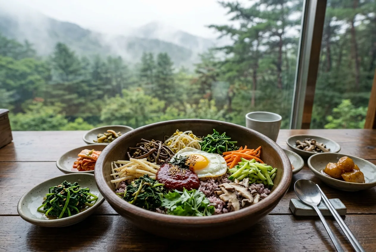 Illustration of Sanchae-bibimbap (Wild Green Bibimbap)