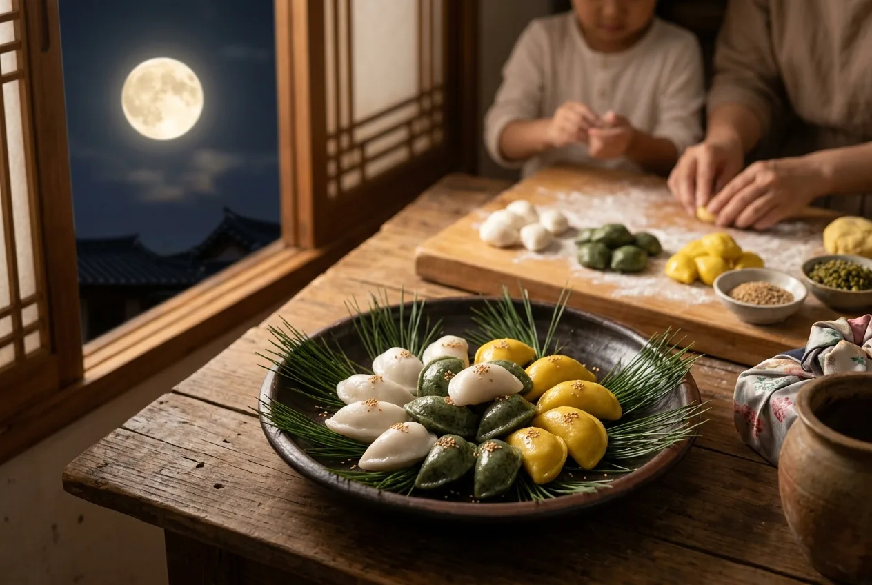 Illustration of Songpyeon (Half-Moon Rice Cakes)