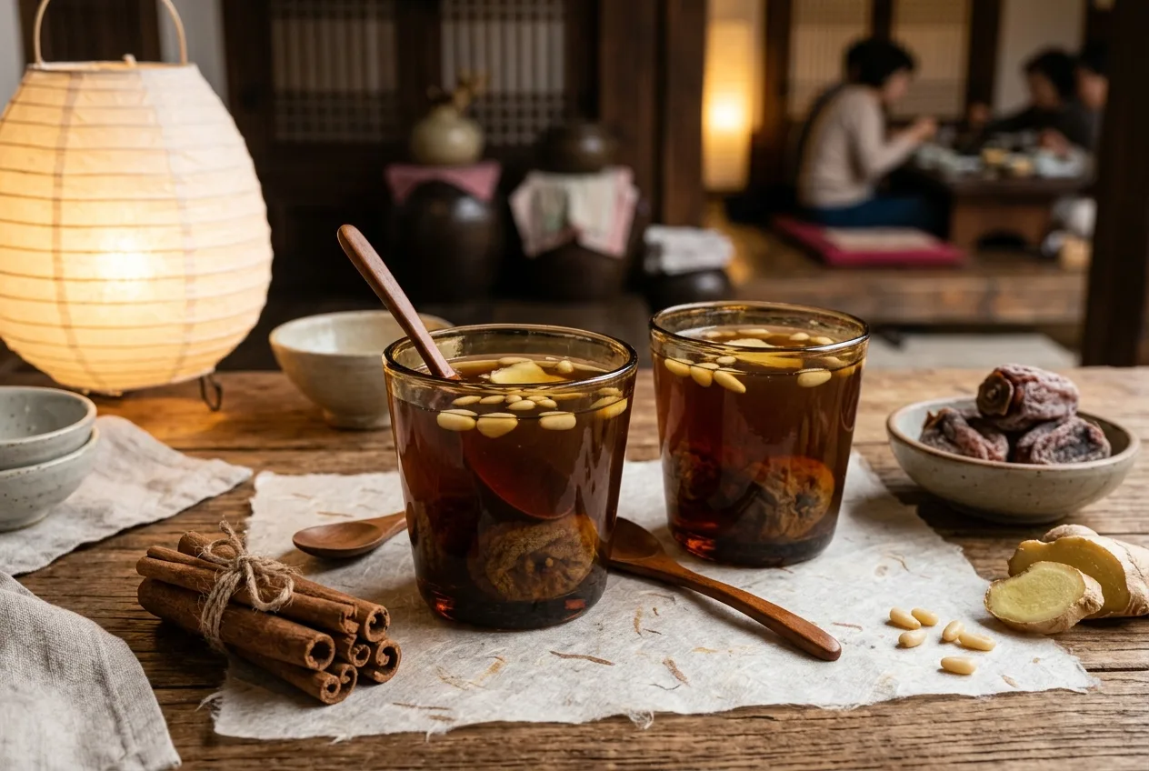 Illustration of Sujeonggwa (Cinnamon Ginger Punch)