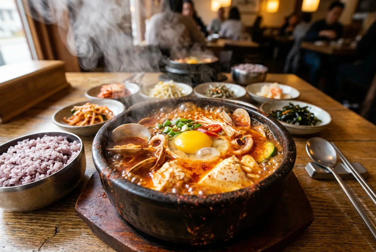 Illustration of Sundubu Jjigae (Soft Tofu Stew)