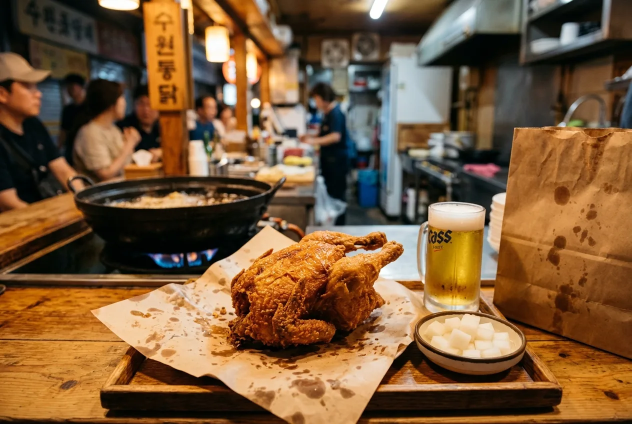 Illustration of Yennal Tongdak (Old-style Whole Fried Chicken)