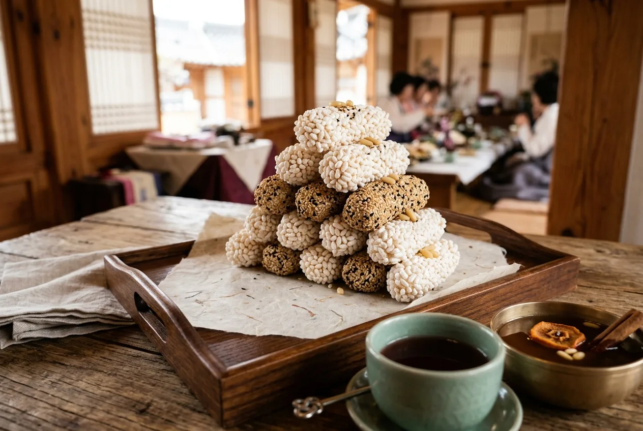 Illustration of Yugwa (Puffed Rice Sweets)
