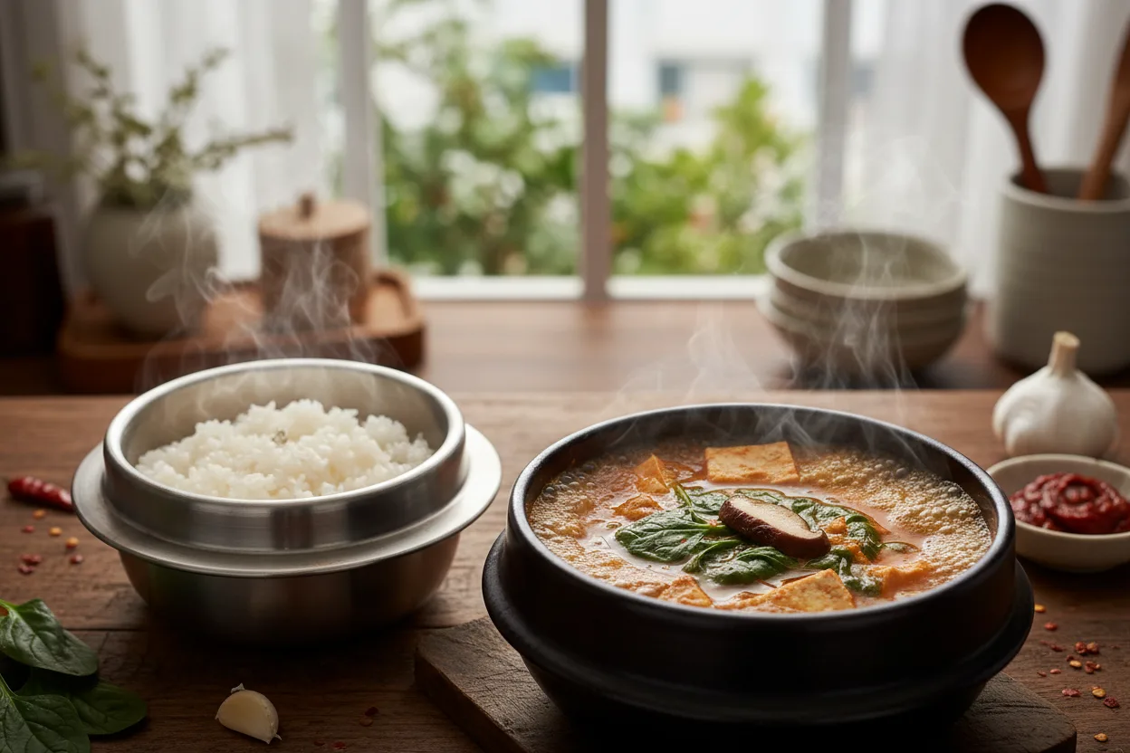남도백반 조리 1단계: 밥 짓고 국 끓이기