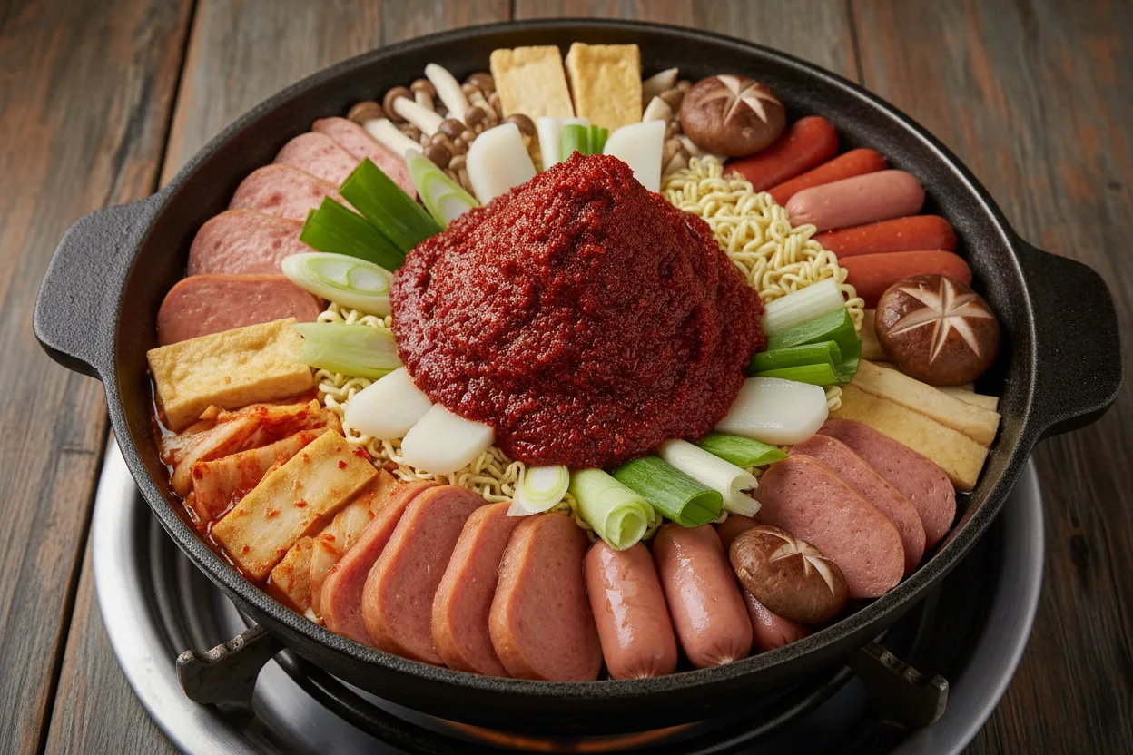 부대찌개 조리 2단계: 양념장 얹기