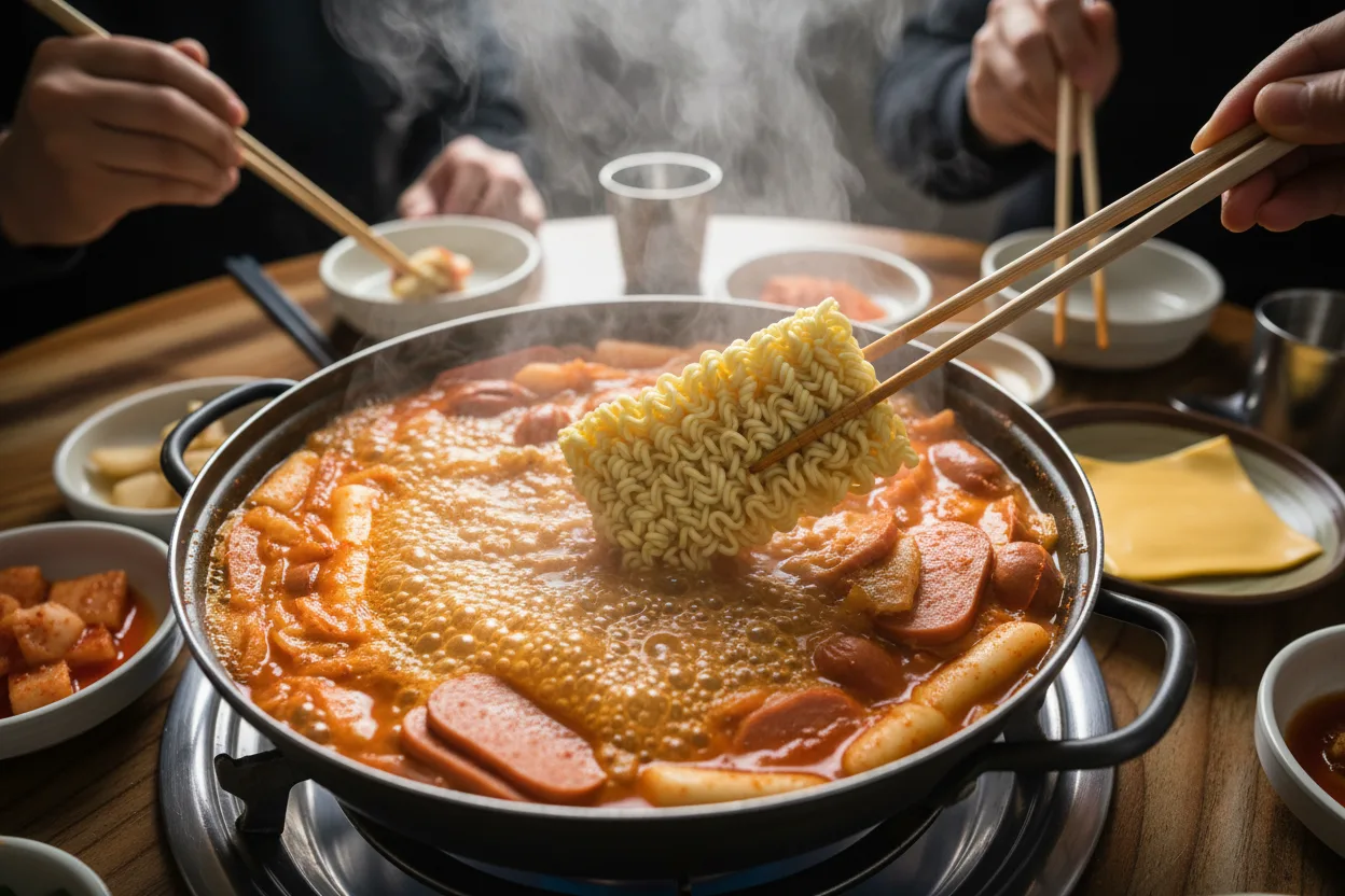부대찌개 조리 4단계: 라면 사리 투하