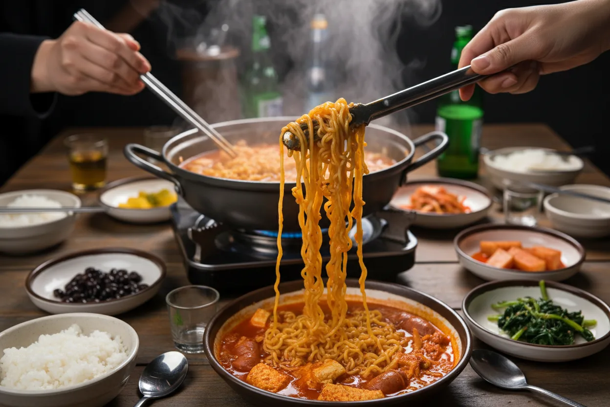 부대찌개 조리 5단계: 나눠 먹고 볶음밥까지
