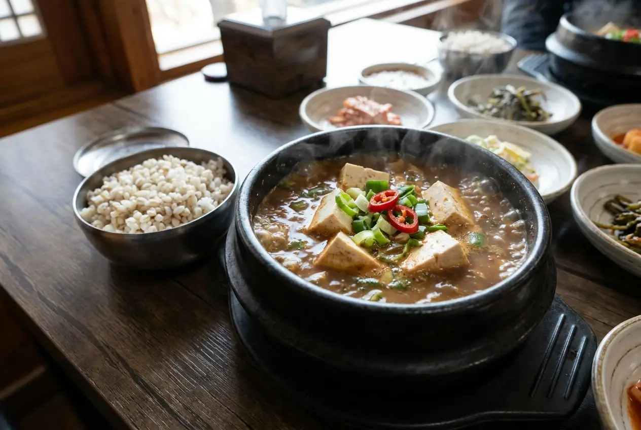 청국장 조리 5단계: 두부 넣고 마무리