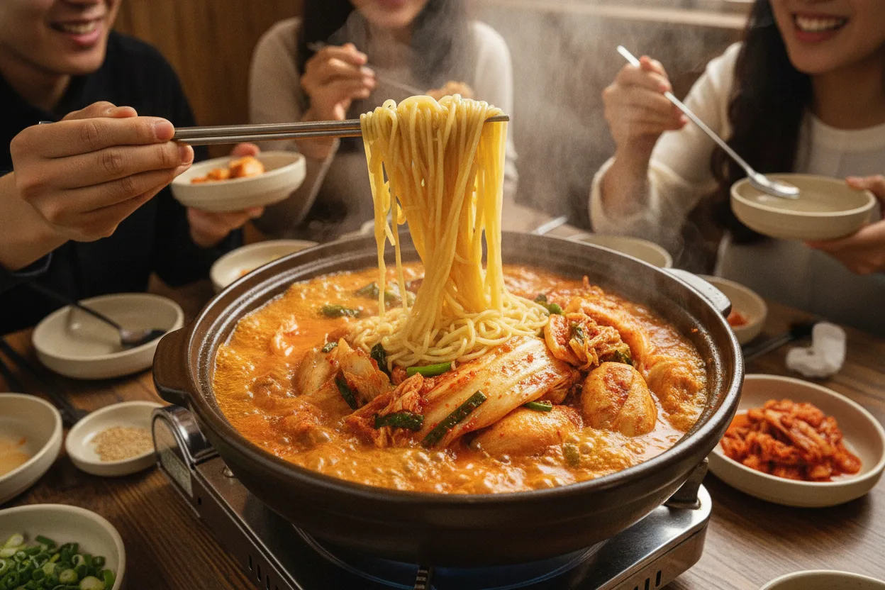 닭한마리 조리 5단계: 닭 먹고 칼국수 마무리