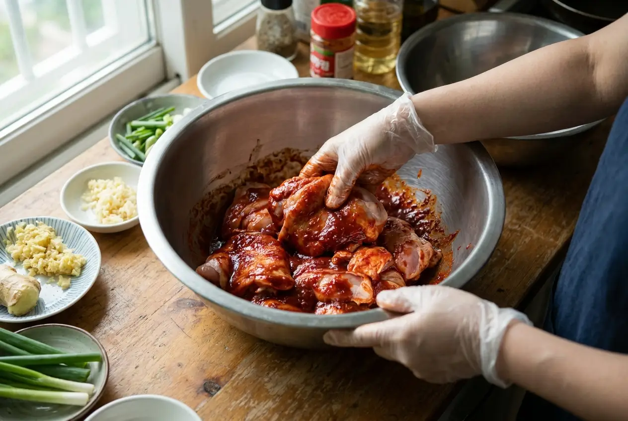 닭갈비 조리 1단계: 양념장 만들어 닭 재우기
