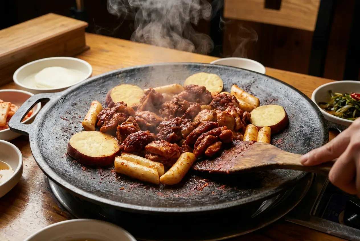 닭갈비 조리 3단계: 센 불에 볶기 시작