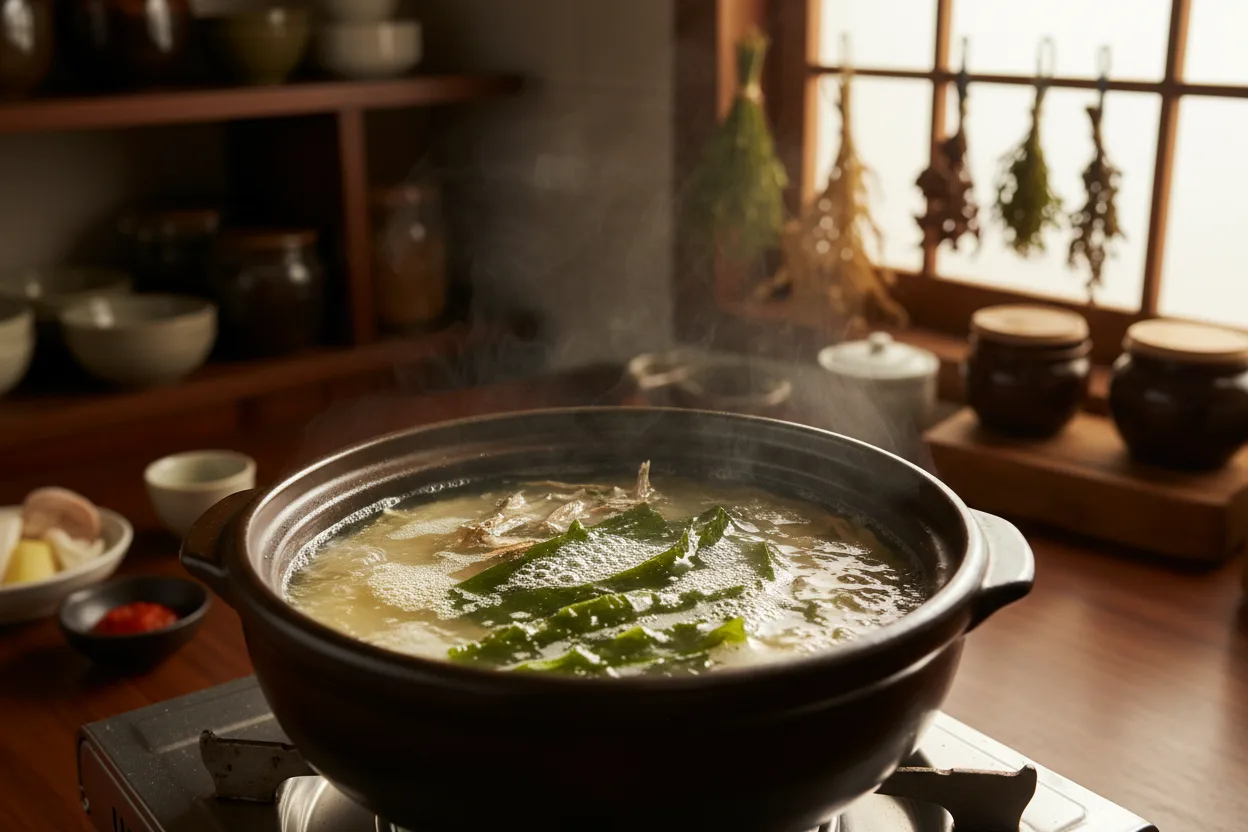 도토리묵밥 조리 1단계: 육수 내기