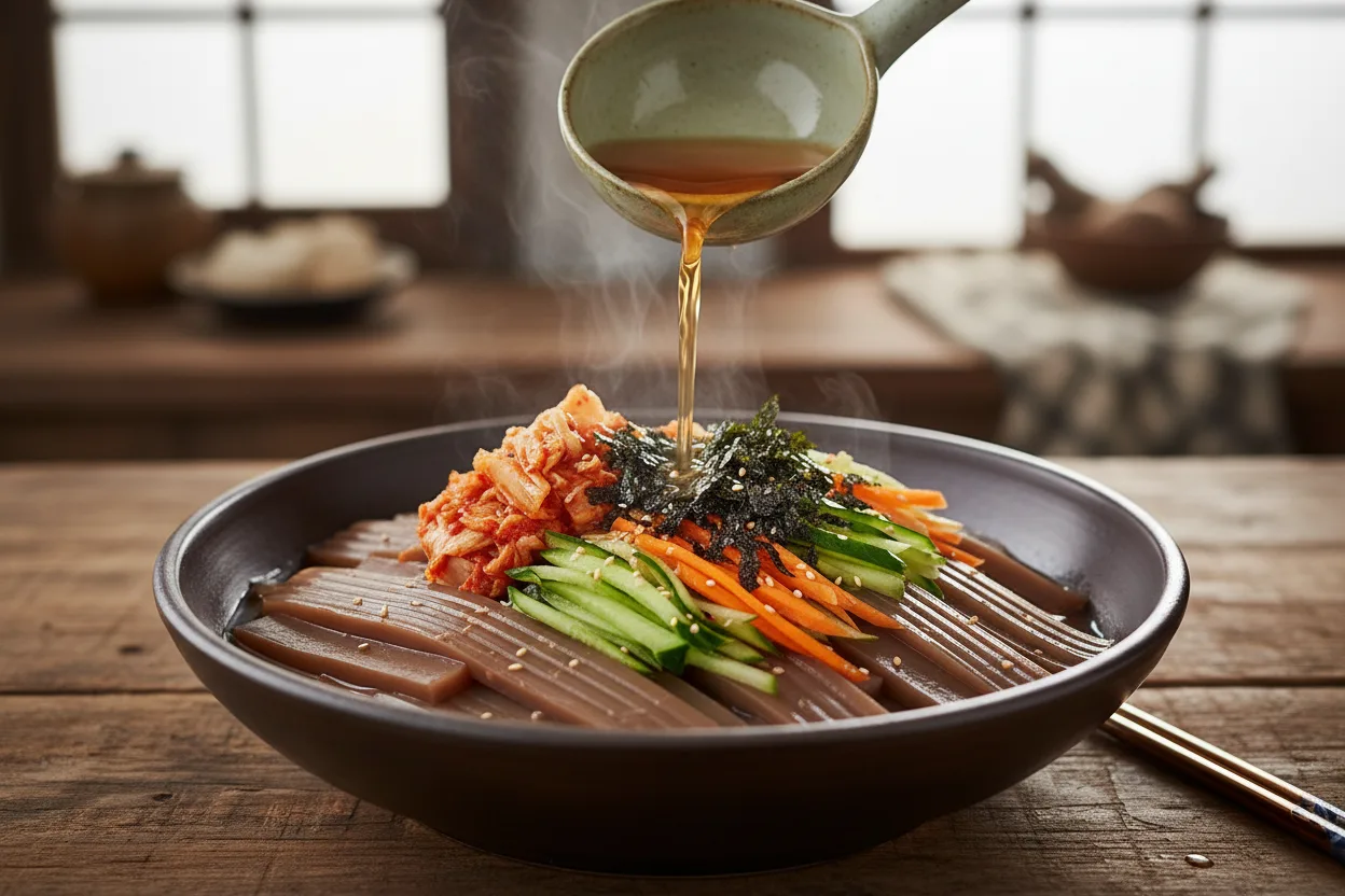 도토리묵밥 조리 4단계: 그릇에 담기
