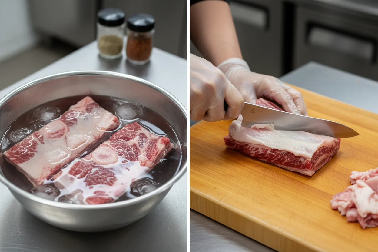 소갈비구이 조리 1단계: 핏물 빼고 손질