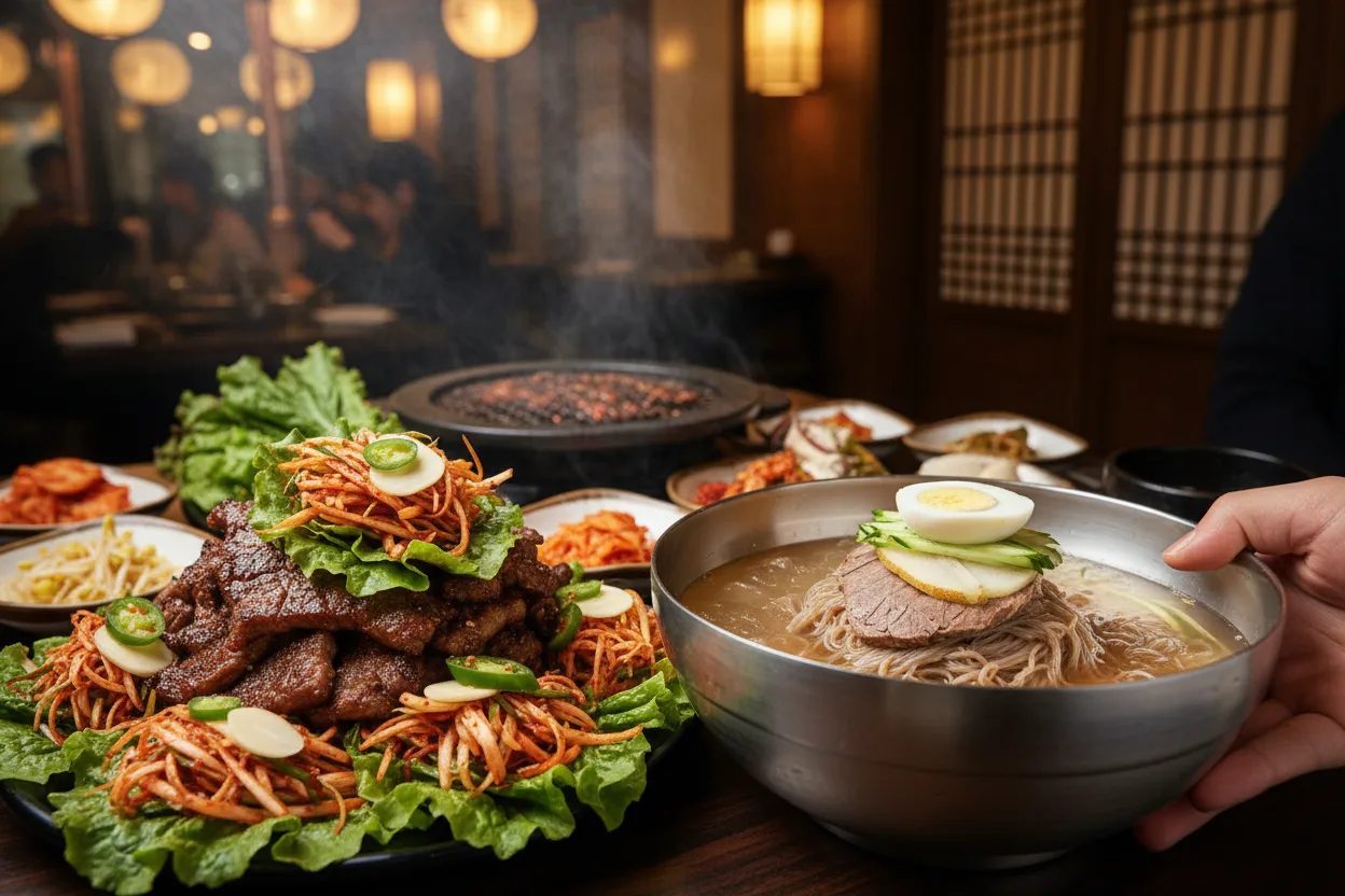 소갈비구이 조리 5단계: 파채와 쌈으로 먹고 냉면으로 마무리