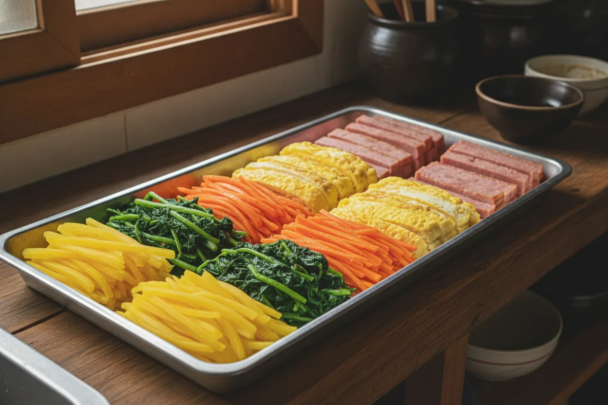 김밥 조리 2단계: 속 재료 준비