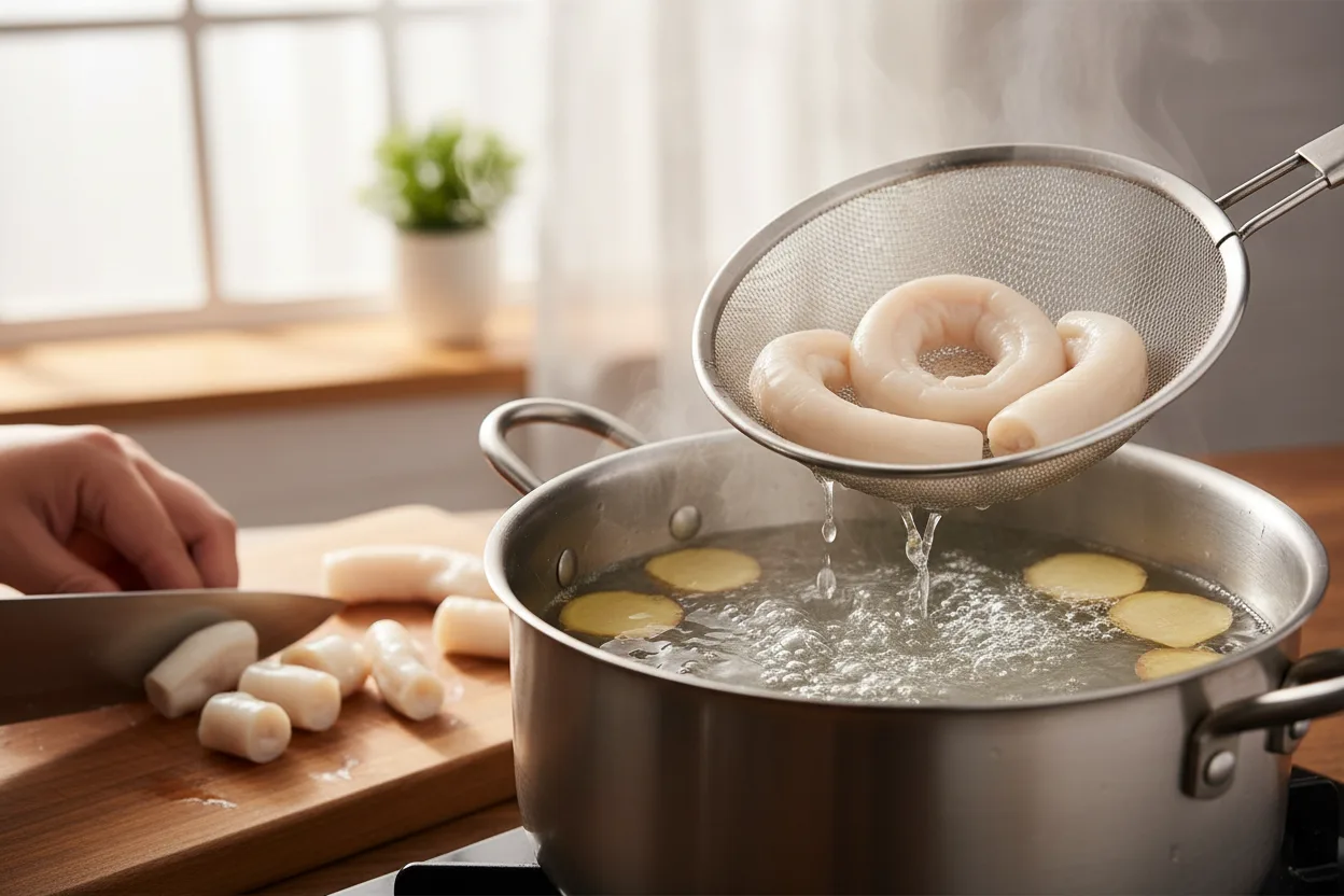 곱창구이 조리 2단계: 초벌 데치기