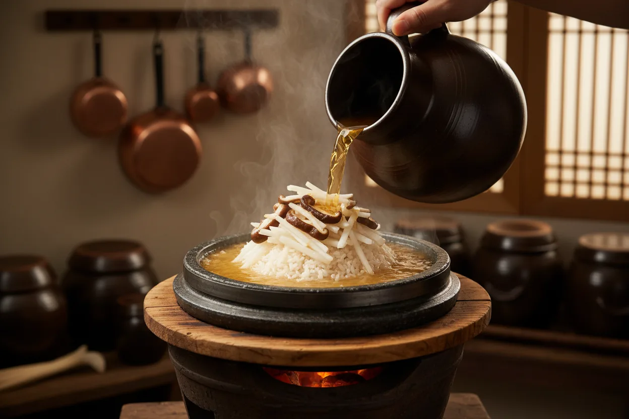 굴밥 조리 3단계: 밥 안치기