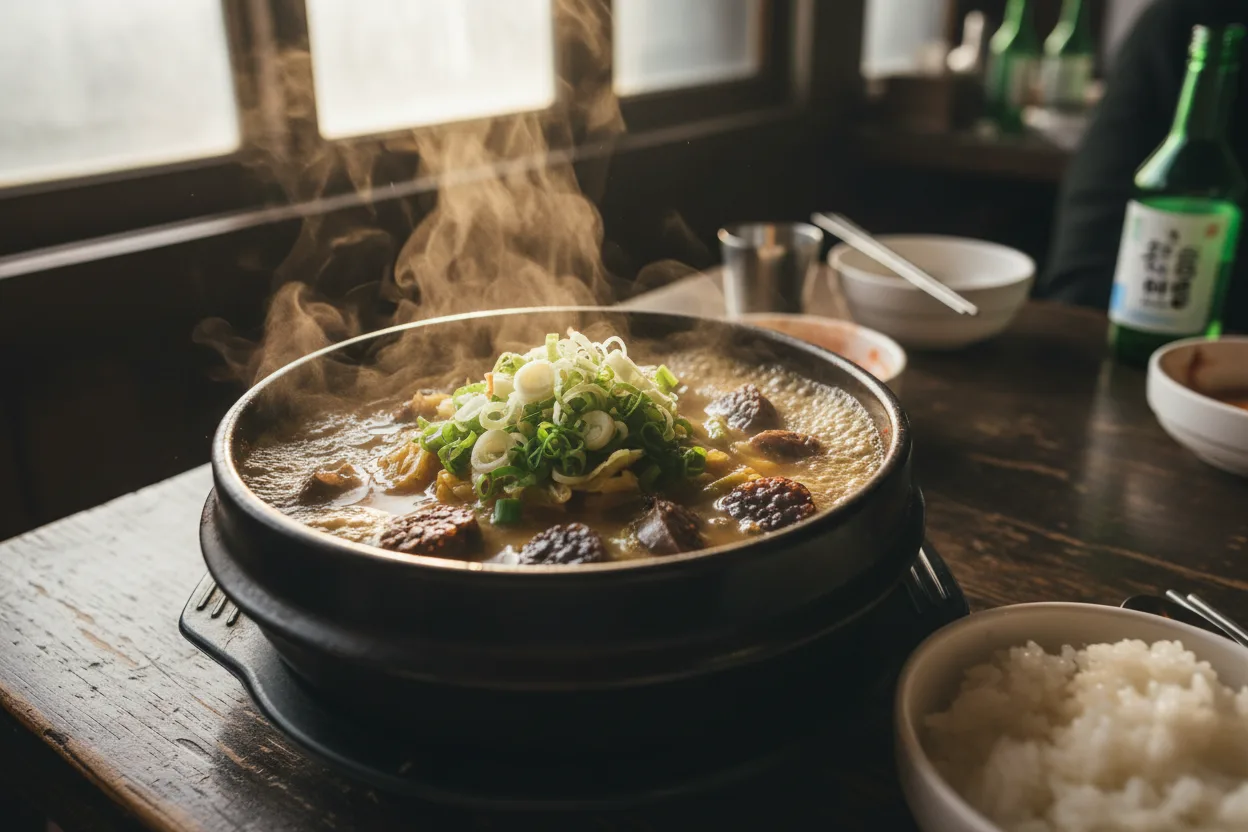 해장국 조리 5단계: 뚝배기에 내기