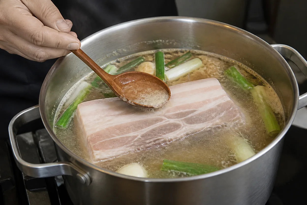 홍어삼합 조리 2단계: 수육 삶기