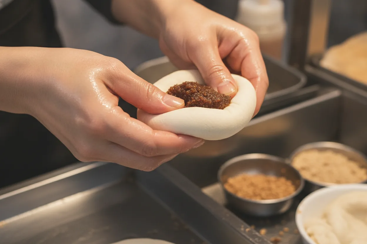 호떡 조리 3단계: 소 넣고 빚기