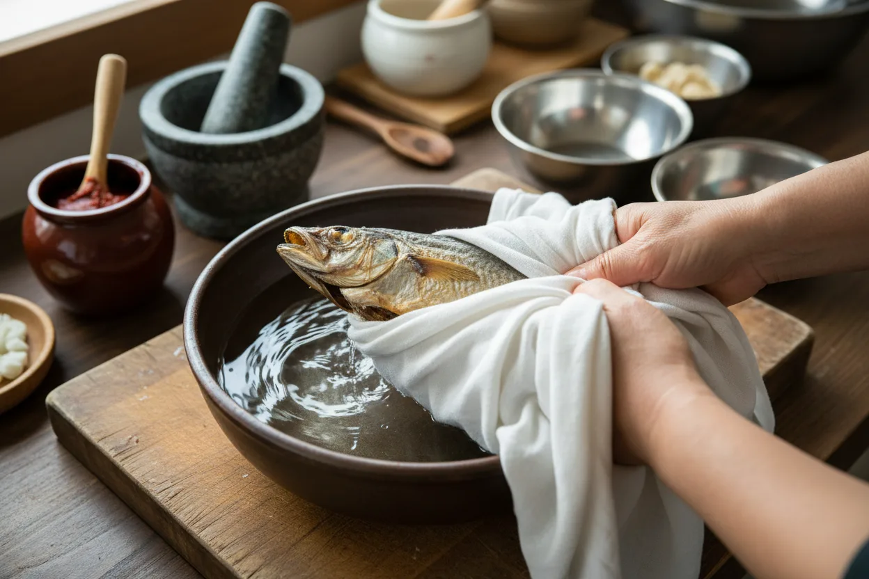 황태구이 조리 1단계: 황태 불리기