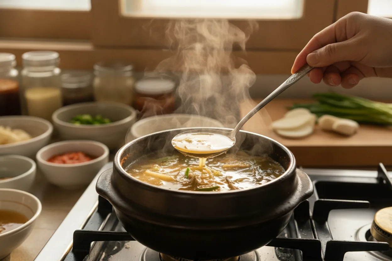 잔치국수 조리 3단계: 국물 간하기
