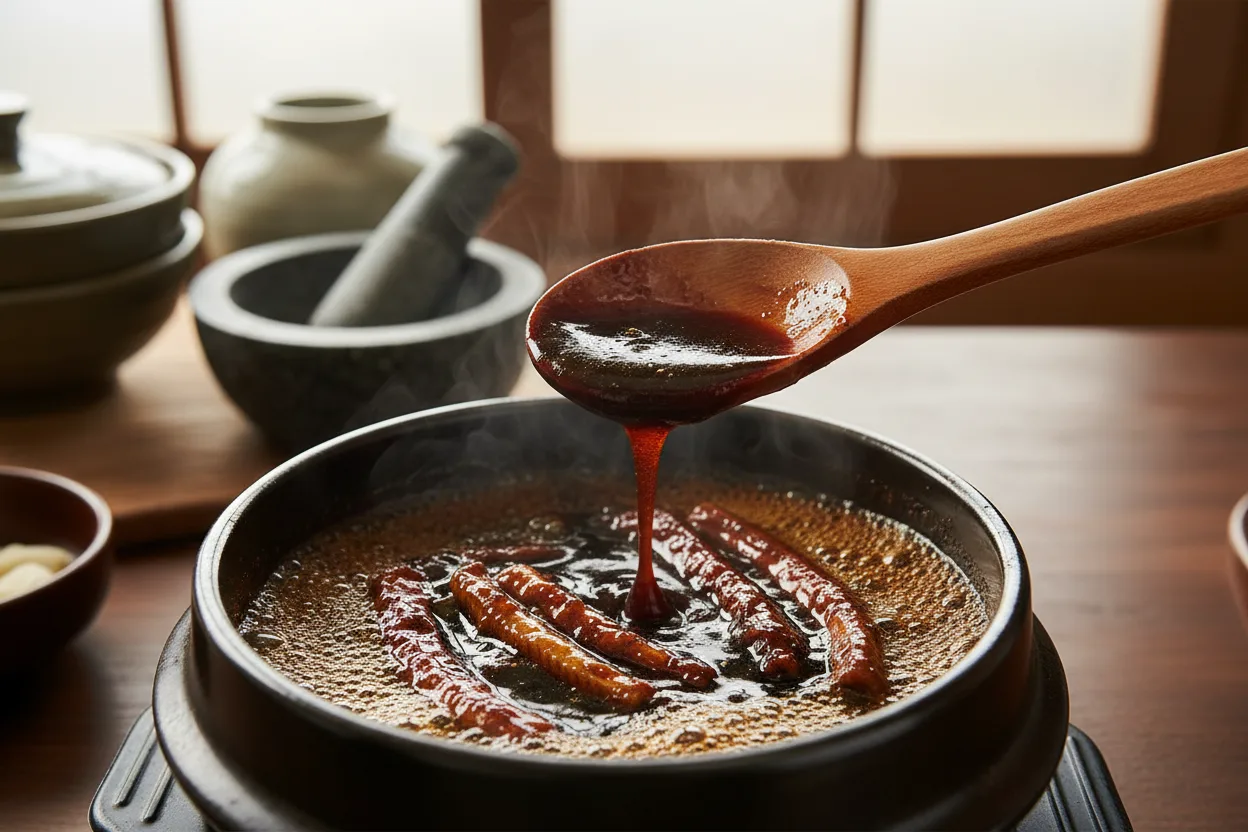장어구이 조리 2단계: 양념장 졸이기