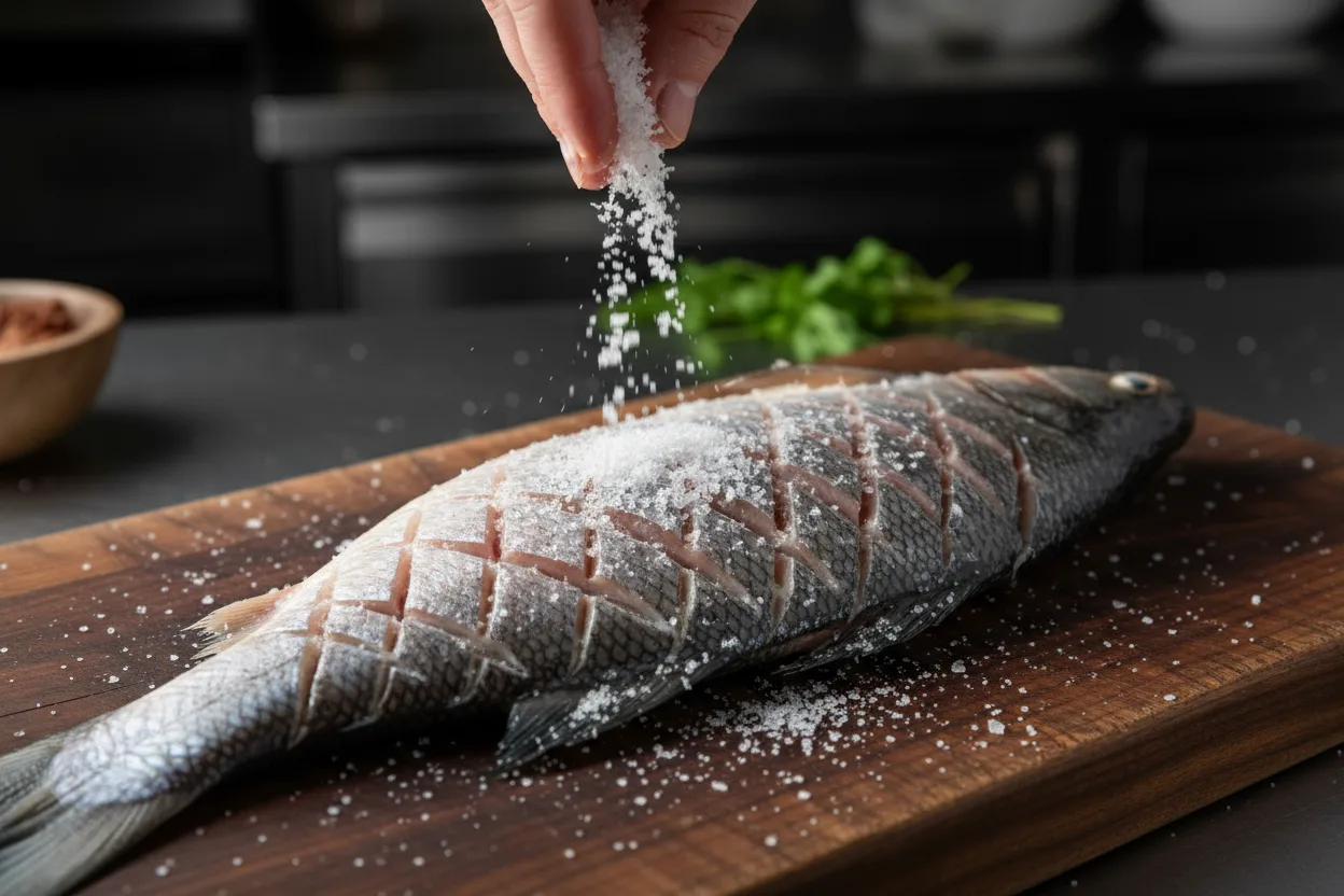전어구이 조리 3단계: 칼집과 소금