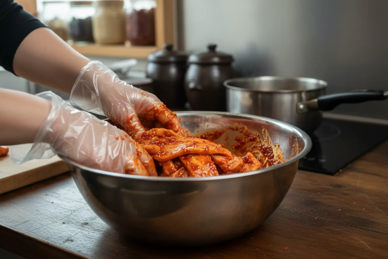 제육볶음 조리 1단계: 양념 무치기