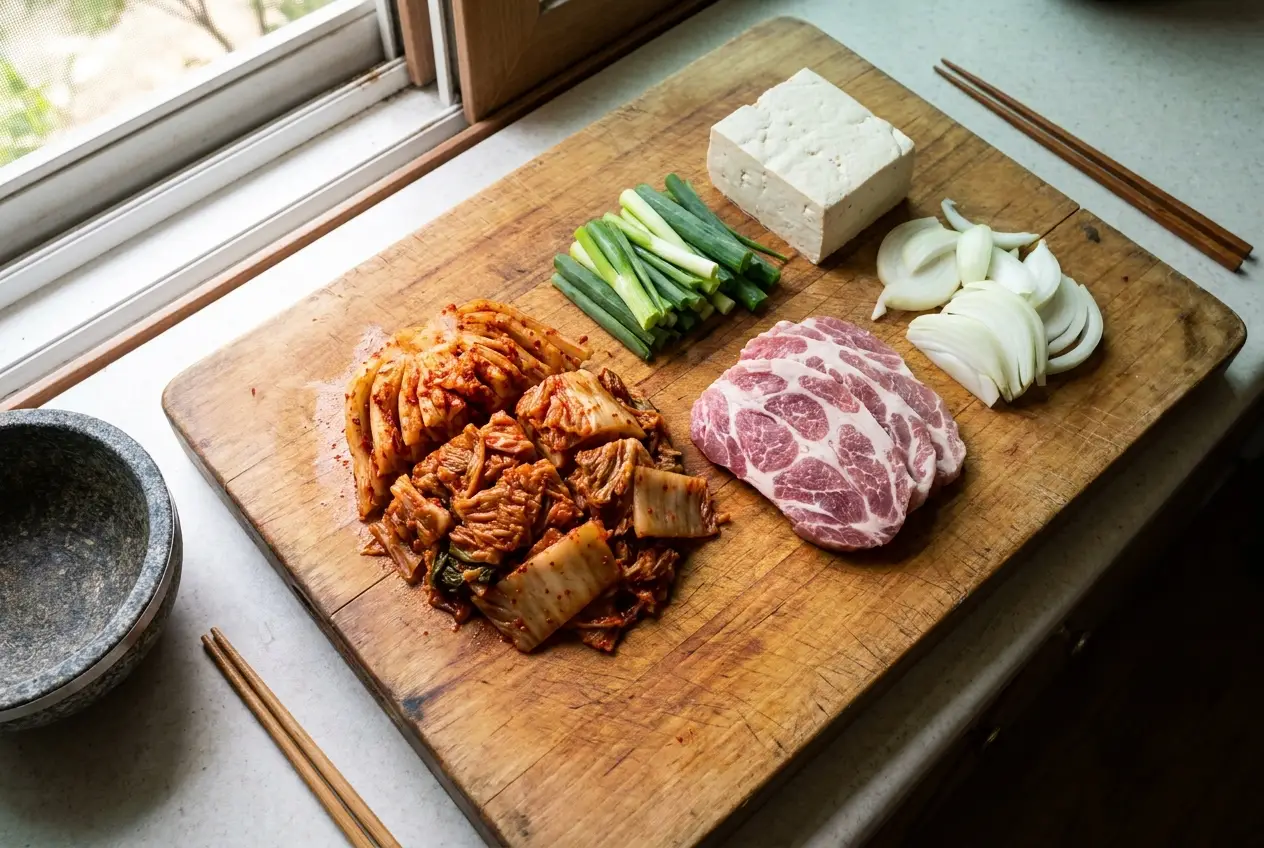 김치찌개 조리 1단계: 재료 손질