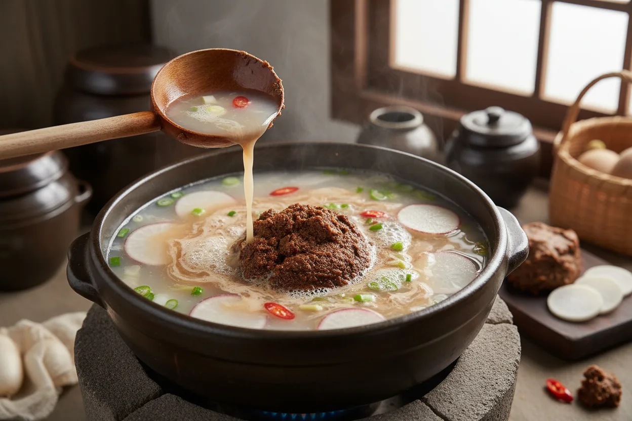꽃게탕 조리 2단계: 국물 바탕 잡기
