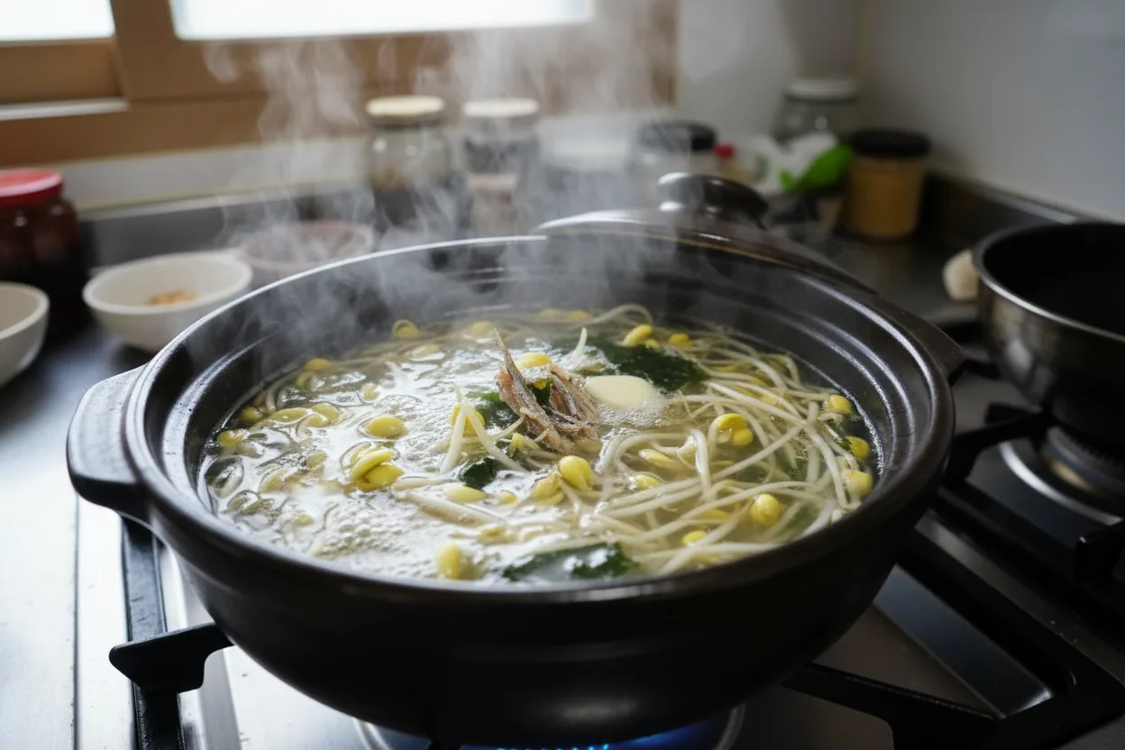 콩나물국밥 조리 1단계: 콩나물 삶기