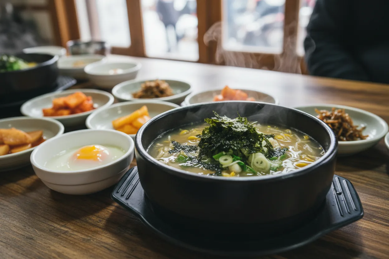 콩나물국밥 조리 5단계: 고명 얹어 내기