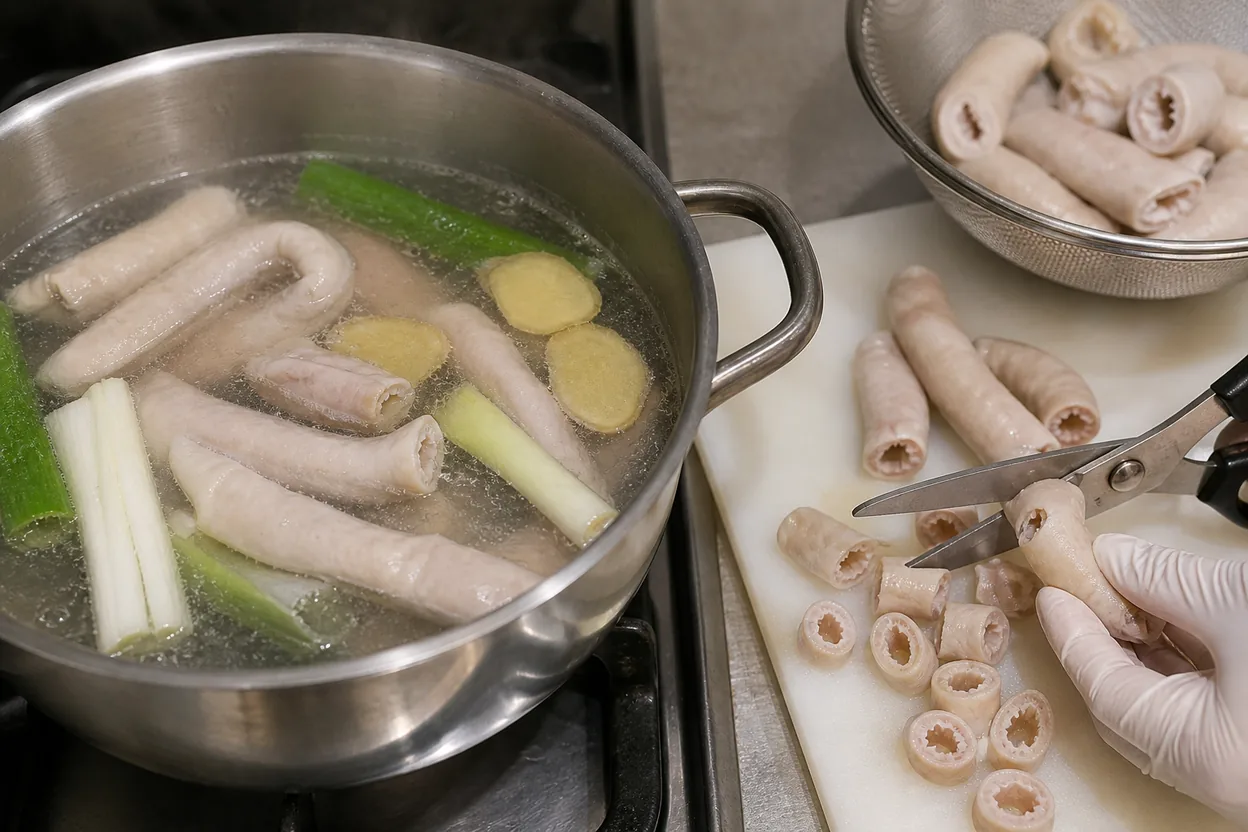 막창구이 조리 2단계: 초벌 삶기